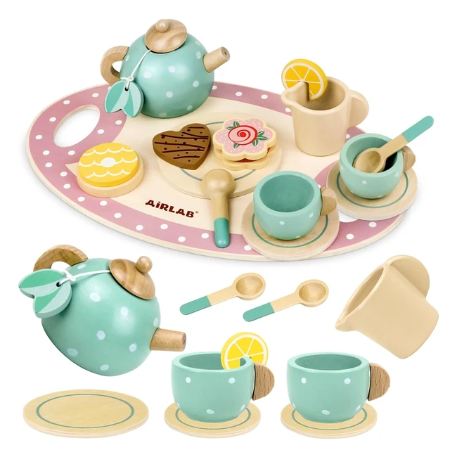Wooden Tea Set for Kids - Airlab Tea Party Set for Children - Pretend Play Kitchen Accessories - Safe and Eco-Friendly