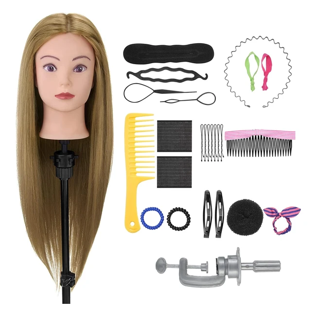 28inch Hairdressing Head 80 Real Hair Mannequin Head with Hair - Professional Styling Practice Head