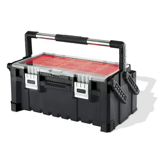 Caisse à outils Keter Cantilever Combo 22 - Grande capacité de rangement - Support à 2 pieds - 11 compartiments amovibles - Loquets métalliques - Noir/Rouge