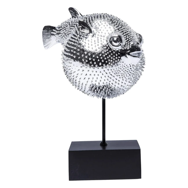 Kare Design Blowfish Figurine - Silver Black Polyresin Fish Decor