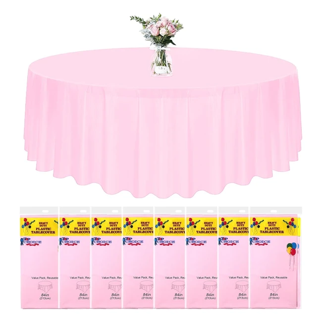 Newthinking 84 Inch Round Disposable Table Cloth 8 Pack - Light Pink - Wedding Banquet Party