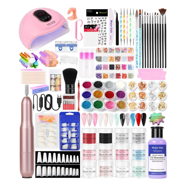Kit Ongles Acryliques Complet avec Lampe UV 36W, Poudre Acrylique et Fraises Électriques