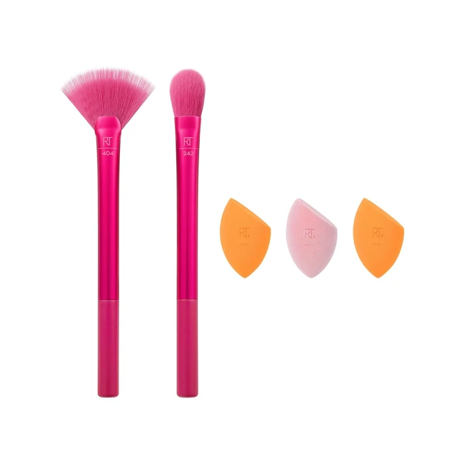 Real Techniques Limited Edition Starlite Nights Pinsel- und Schwammset Make-up Pinsel Make-up Blending Schwamm Set Concealer Foundation Puder für matte oder feuchte Haut 5-teilig