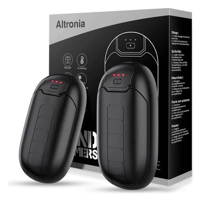 2-Pack Rechargeable Hand Warmers - 7 Hrs Warmth, 3 Heat Levels - Altronia