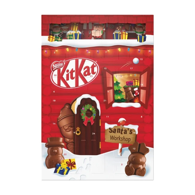 Nestlé KitKat Adventskalender Schokolade 3D-Effekt Weihnachtskalender 24 Schokoladenfiguren Kugeln Knusperstückchen 208g
