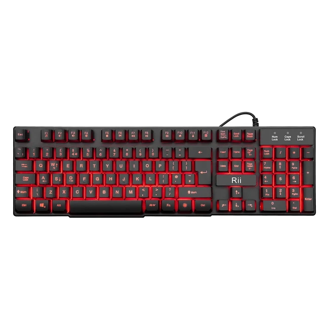 RII Gaming Keyboard RK100 - Mechanical Feeling, 3 LED Backlit Colors, UK Layout