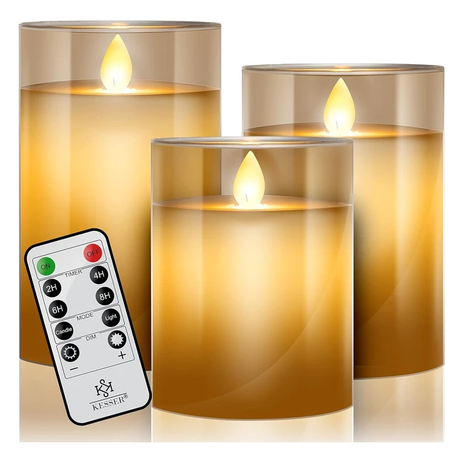 Kesser LED Kerzen 3er Set - Flammenlose Kerze mit Fernbedienung Timerfunktion 