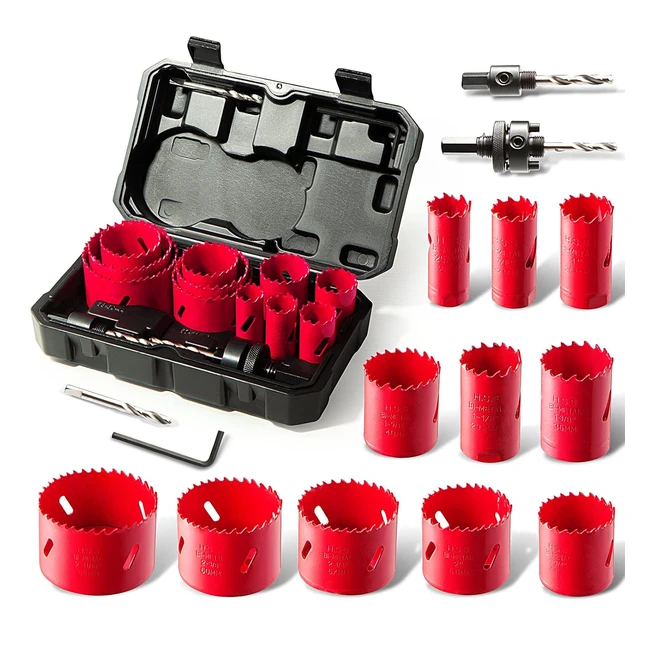 Hychika Bimetal Hole Saw Set - 17 pcs, 20mm-68mm Cutting Depth, Perfect for Soft Metal, Wood, PVC Board