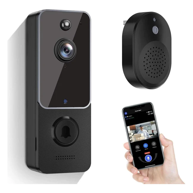 Wireless Video Doorbell with Chime HD Video 2-Way Audio PIR Motion Detection