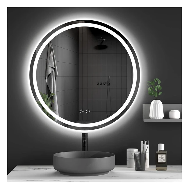 Dripex 600mm Round Bathroom Mirror - LED Light, Demister, 3-Color Dimmable, IP44