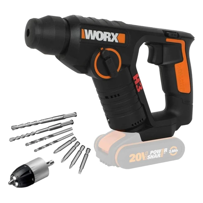 Worx WX39491 H3 - Tassellatore Pneumatico/Trapano/Avvitatore 3 in 1 - 15J 20V - Solo Corpo Macchina