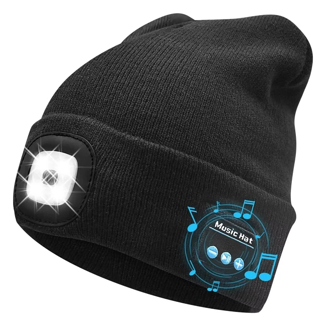 Berretto Bluetooth LED con Luce - Cappello Invernale Uomo - Ricaricabile USB - Torcia per Cuffie - Cuffia Musicale - Regali Uomo e Donna - Cappellino Caldo per Sci e Ciclismo