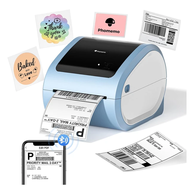 Phomemo Bluetooth Thermal Label Printer - Wireless 4x6 Shipping Label Printer for Small Business - Compatible with Amazon, eBay, Shopify, Etsy, FedEx, UPS - Blue