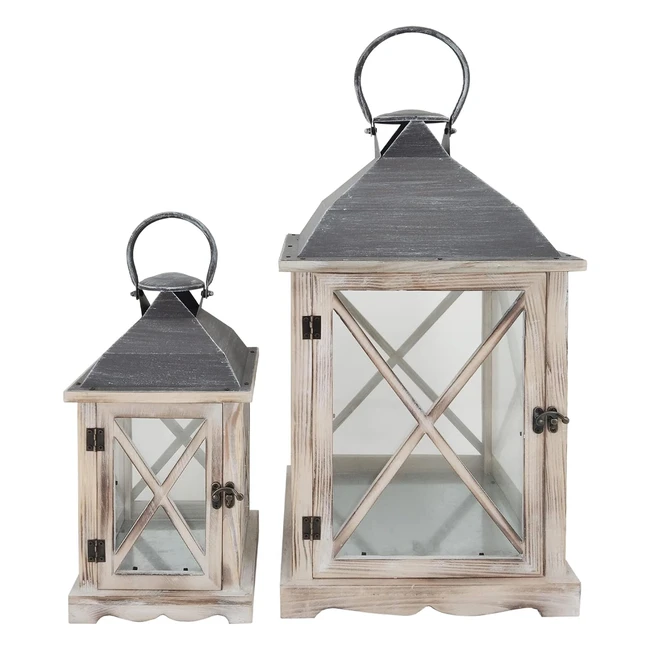 Lot de 2 lanternes décoratives pour jardin et maison en bois et métal - Rebecca Mobili RE6216