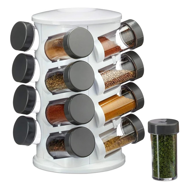 Especiero Giratorio Relaxdays 16 Botes - Cierre Hermtico - Plstico Blanco