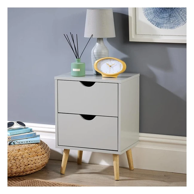 Grey 2 Drawer Bedside Cabinet  Home Source  Scandi Legs  Small