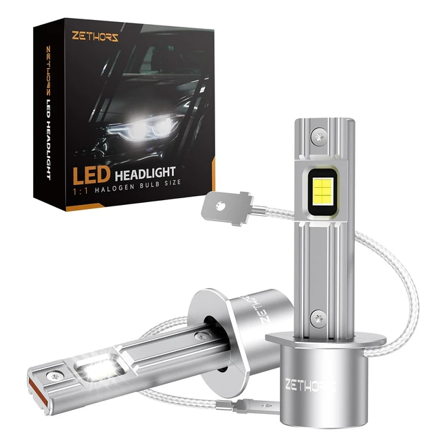 Zethors Lampadine H1 LED Auto 100W 24000lm 6000K Xenon Bianco Mini Luces H1 Faro Non Polarit Plug and Play Fascio Altobasso Alogena Sostituzione H1 LED Canbus con Ventola Impermeabile IP68 2pcs