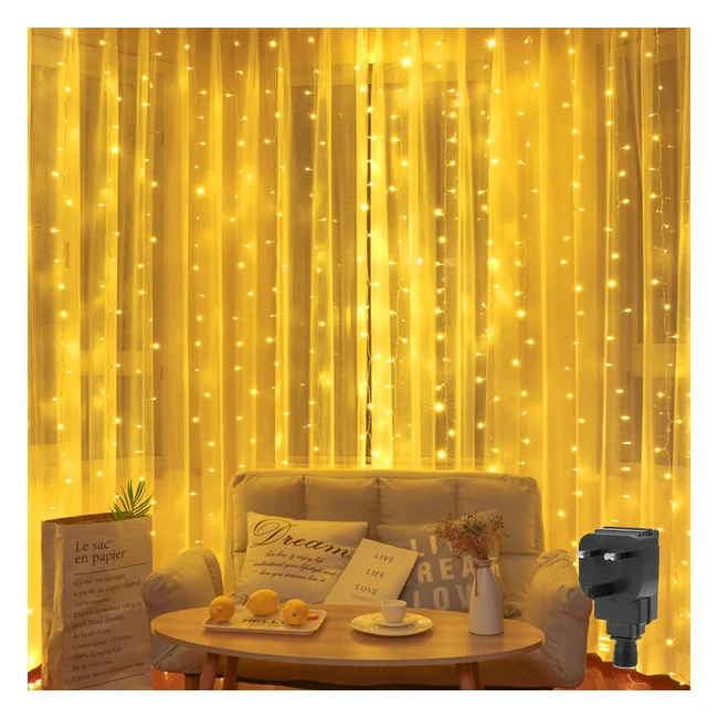 Christmas Curtain Lights Plug In 2m x 2m | Mains Powered | Waterproof | Warm White