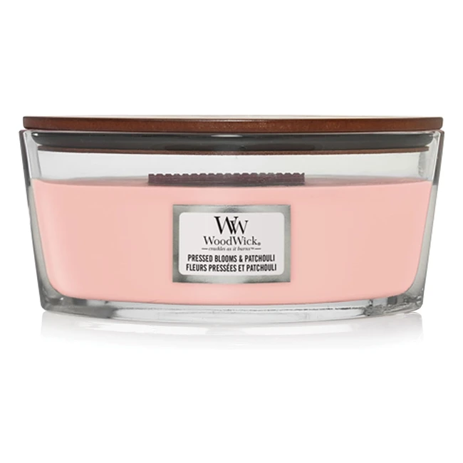 Woodwick Duftkerze elliptisch mit Knisterdocht, gepresste Blüten, Patchouli, Brenndauer bis zu 50 Stunden