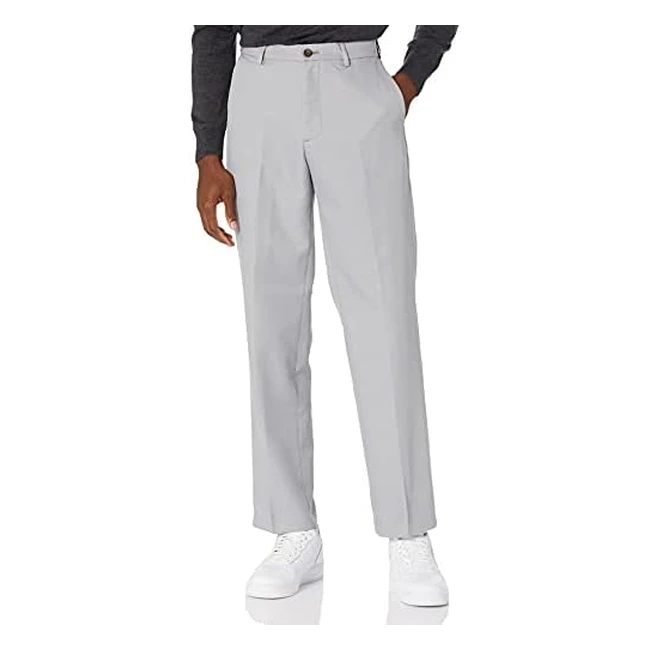 Amazon Essentials Men's Classic-Fit Dress Trousers - Expandable Waist, Flat Front - Light Grey