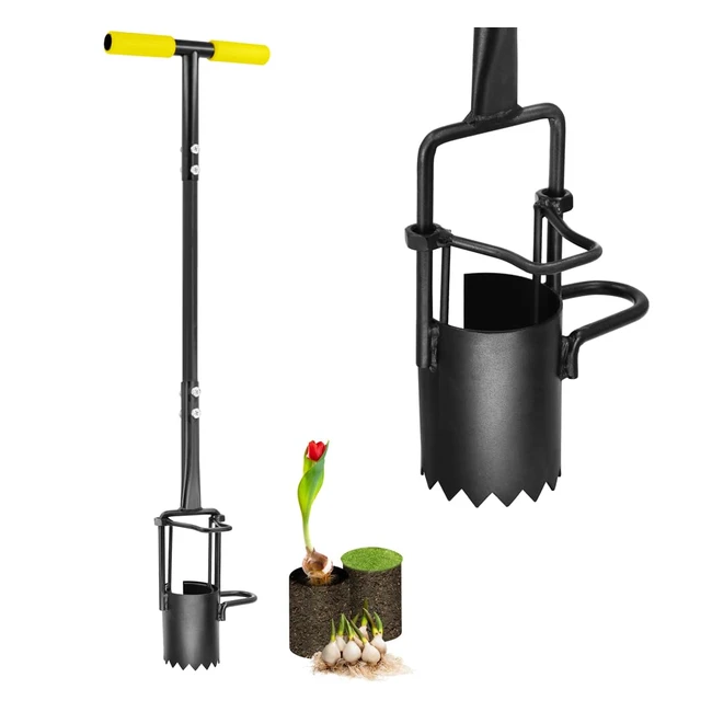 Colwelt Bulb Planter Tool - Long Handle Serrated Base - Dig Holes for Tulips, Iris, Daffodils