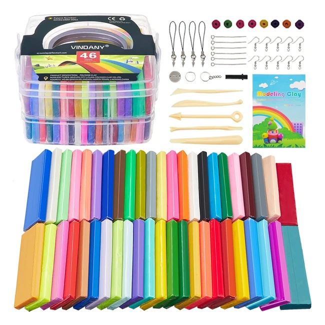 Set de arcilla polimérica Vindany - 46 bloques de color - 128kg/280lb - Horno suave - Herramientas de modelado - DIY artesana - Regalo niños