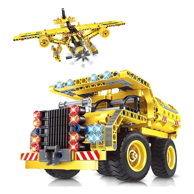 Vatos 2in1 Stem Building Toy Set - Technico Airplane and Dump Truck - 361 Creative Bricks - Best Gift for Boys and Girls