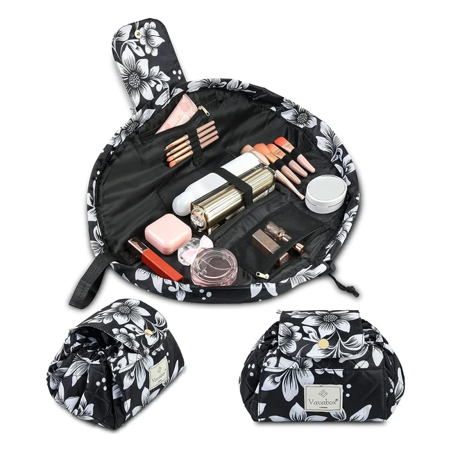 Upgrade Your Travel Makeup with the Lazy Drawstring Makeup Bag - Black Floral, 20 inch