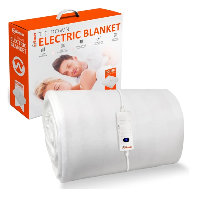 Electric Blanket Double 120x107cm - 3 Heat Settings - Machine Washable