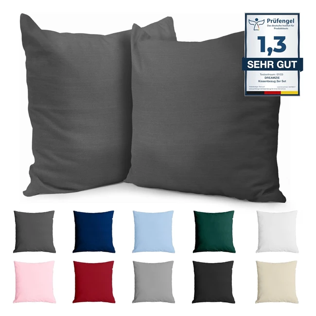 Kissenbezug 40 x 40 cm Renforcé Baumwolle Set of 2 Anthrazit - Langlebig & Atmungsaktiv