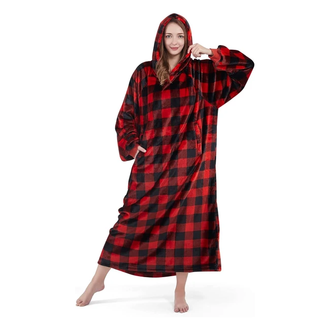 Couverture Sweat à Capuche Portable Lifewit - Chaud et Douillet - Taille Grand - Buffalo Check Red
