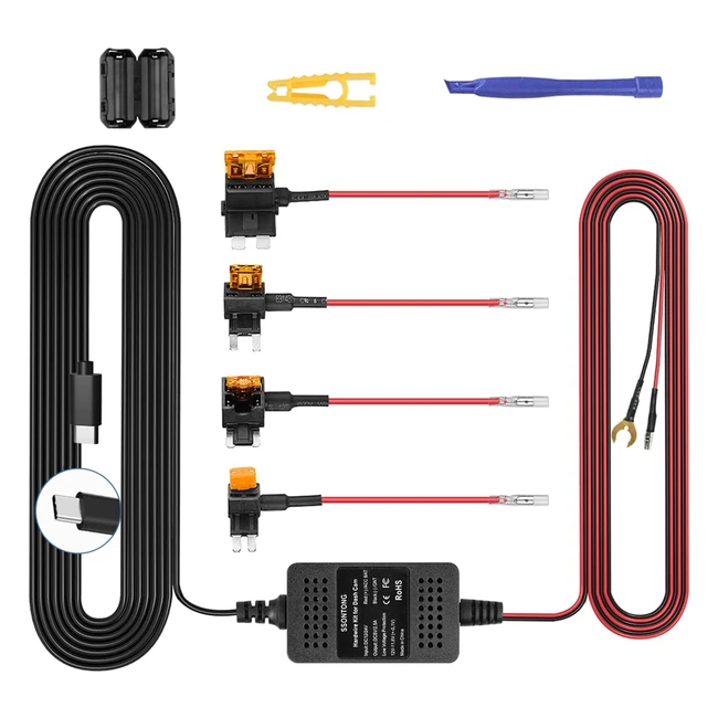 Upgraded Dash Cam Hardwire Kit Type C USB - Low Voltage Protection - 13ft Charger Power Cord