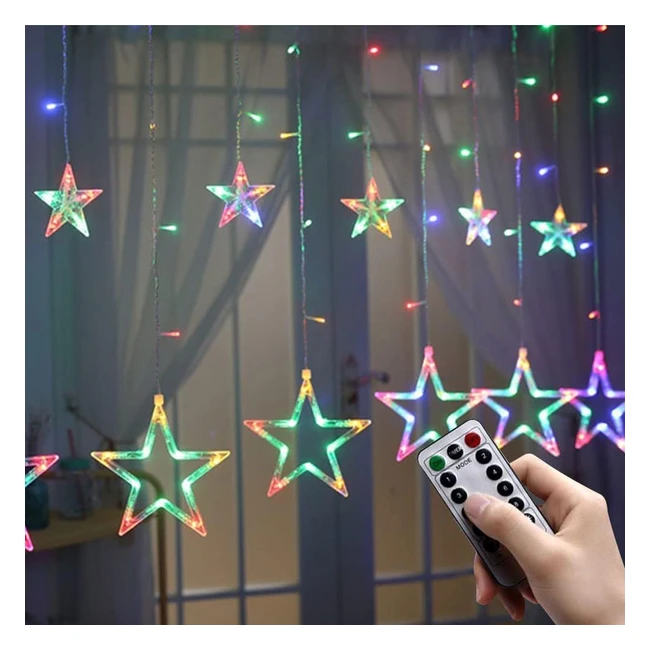 Christmas Window Lights Star Curtain Lights - SHSYUE Christmas Lights Decorations Indoor - 12 Stars 138 LED Curtain String Lights