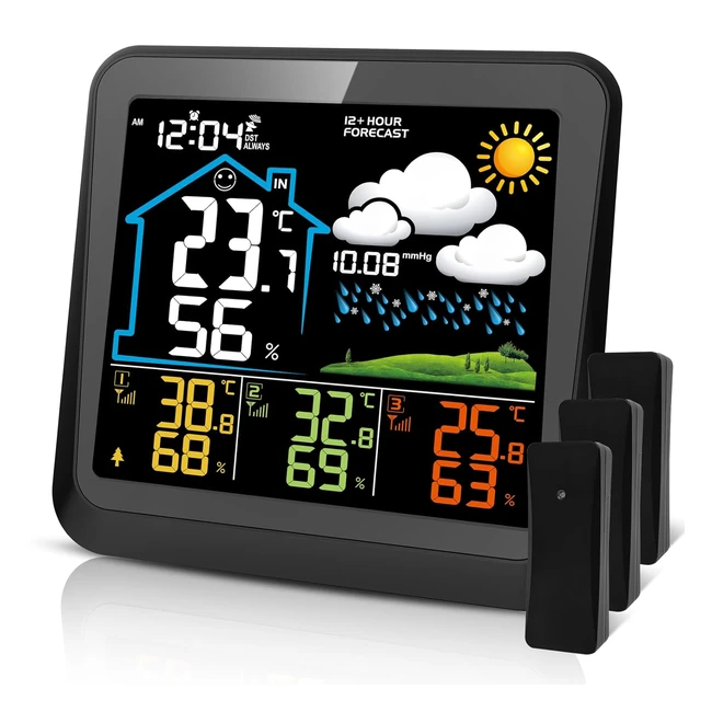 Station Météo avec 3 Capteurs, Prévisions Météorologiques, Affichage Température/Humidité, Pression de l'Air, DCF, Radio-Réveil, Intérieur/Extérieur