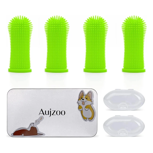 aujzoo Dog Toothbrush Set - 4 Packs, 360° Teeth Cleaning for Dogs & Cats