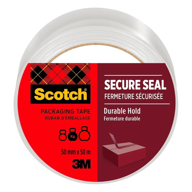 Scotch Secure Seal Packaging Tape - Transparent 50mm x 50m - Ideal for Packing Boxes and Parcels