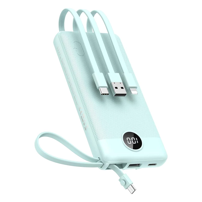 Powerbank 10000mAh Power Bank mit Kabel - Veektomx USB-C Powerbank, Externe Handyakkus mit 5 Ausgängen, LED-Display, Kompatibel mit iPhone, Samsung Galaxy, Xiaomi, Huawei, iPad usw.