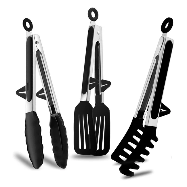 Pinzas de cocina de acero inoxidable 23 cm - Pinzas barbacoa con puntas de silicona