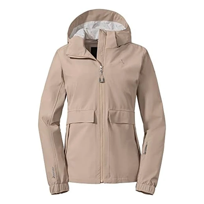 Schöffel Lausanne L Damen Funktionsjacke mit Kapuze wasserdichte Übergangsjacke mit Packaway-Tasche Humus EU 42