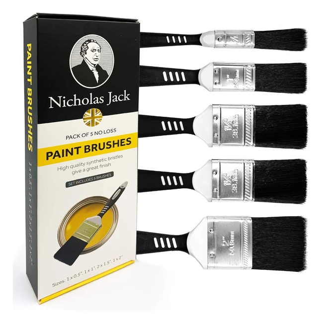 Paint Brush Set - No Bristle Loss - DIY Wood Gloss Wall Furniture - Pack of 5 Brushes