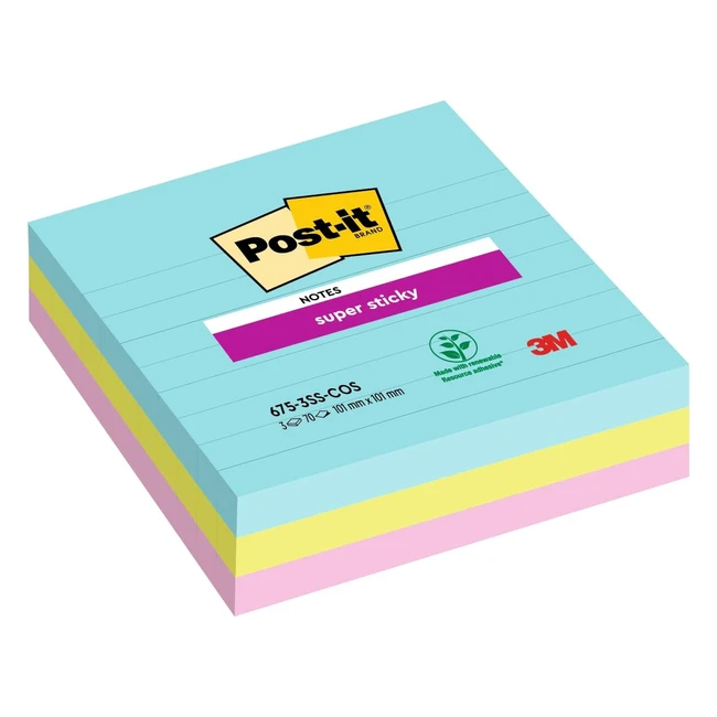 Post-it Super Sticky Large Notes - Cosmic Collection - Lined - 90 Sheets/Pad - 3 Pads/Pack