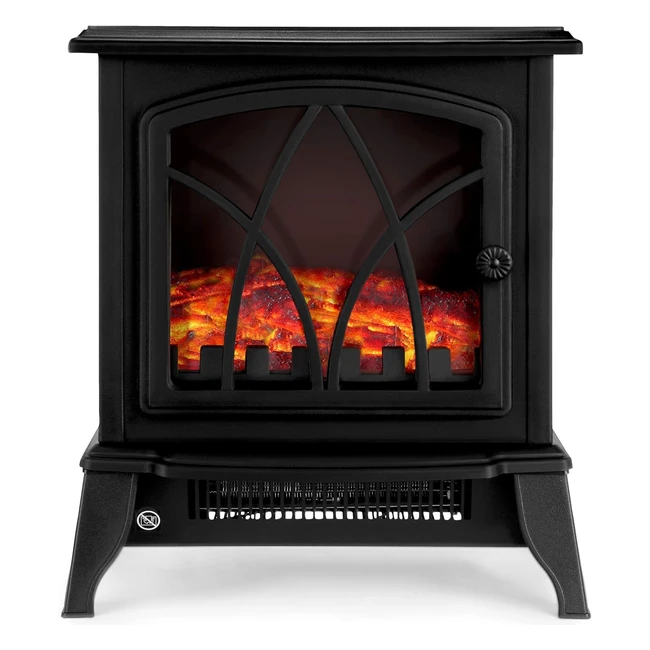 Netta Electric Fireplace Stove Heater 2000W | Fire Flame Effect | 2 Heat Settings | Adjustable Thermostat | Freestanding | Portable | Black