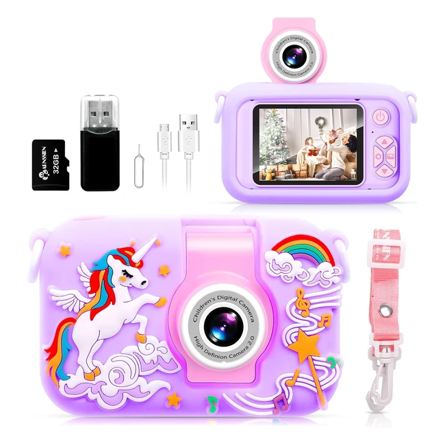 Cámara Fotos Infantil ARNSSIEN 180 Flip Lens - Regalo para Niños - Cámara Digital con Funda de Silicona - Selfie Fotos Infantil - Para Niños de 3 a 10 Años