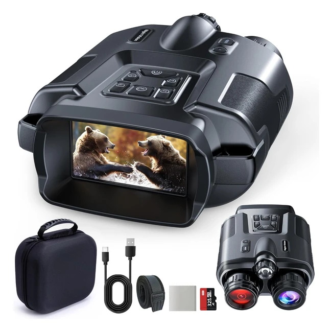 Binoculares de Visión Nocturna TKWSER 4K - Recargables 5000mAh - Zoom Digital 8x - 600m de Alcance - Luz Táctica - Tarjeta TF 32GB