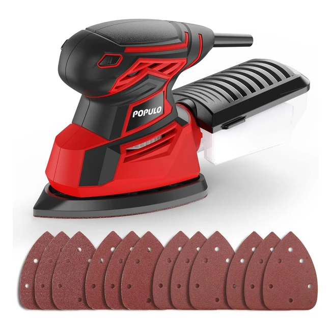 Populo Electric Mouse Sander 130W 14000RPM 230V - Detail Sander with 12pcs Sandp