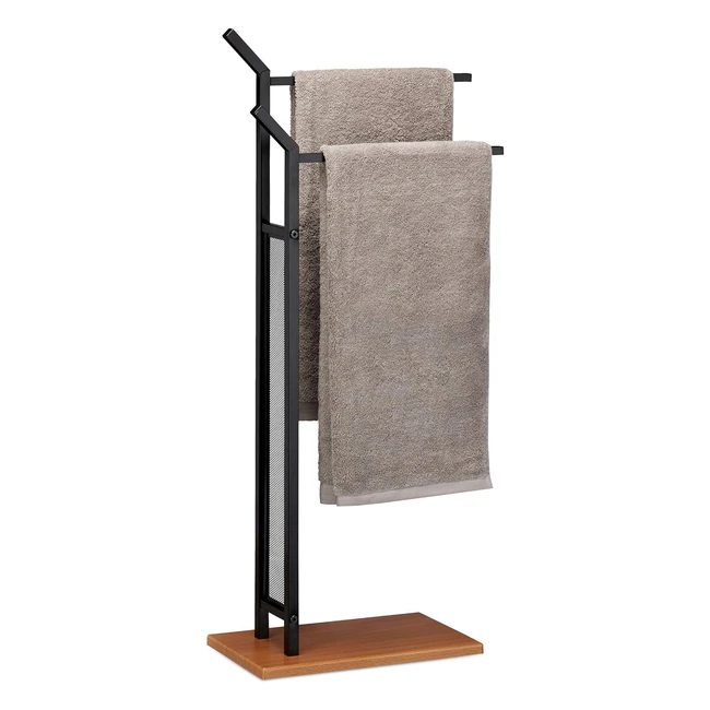 Toallero de Pie Relaxdays 2 Barras HierroDM Negro/Marrón 88x40x20cm