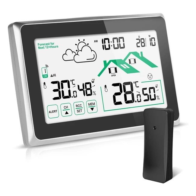 Stazione Meteo Wireless con Sensore Esterno - Termometro Digitale Igrometro per Interni ed Esterni - Schermo LCD con Retroilluminazione - Previsioni Meteo Automatiche - Ufficio Casa Camera da Letto