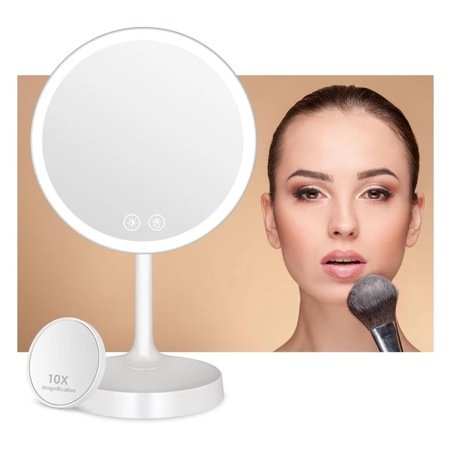 Espejo Maquillaje Auxmir con Luz Ajustable USB 3 Colores LED - Ref. 10x