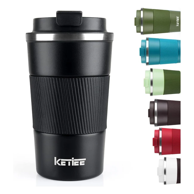 Ketiee Travel Mugs 510ml - Insulated Coffee Cup with Leakproof Lid - Reusable Coffee Cups - Double Walled Stainless Steel Thermal Mug - Hot Cold Drinks - Black