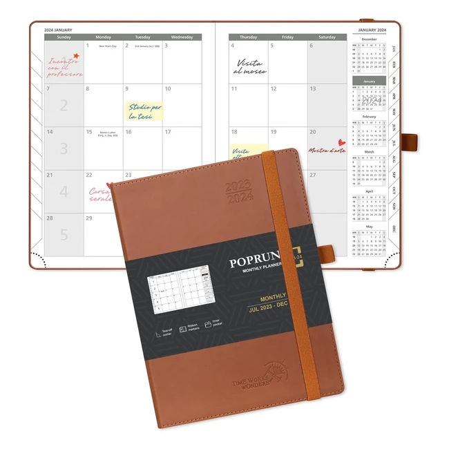 Agenda 2023-2024 Mensile 22x165 cm - Planner Scuola 18 Mesi - Marrone